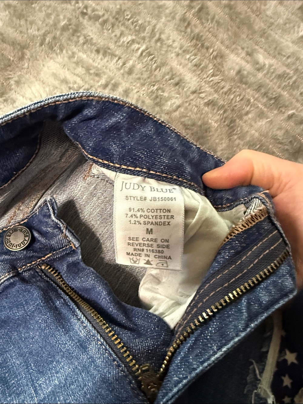 Judy Blue Star-Patch Distressed Rolled Hem Denim Shorts - Blue - Picture 7 of 7